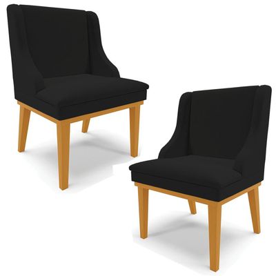 Kit 2 Cadeiras Decorativas Sala de Jantar Base Fixa de Madeira Firenze Linho Preto/Castanho G19 - Gran Belo