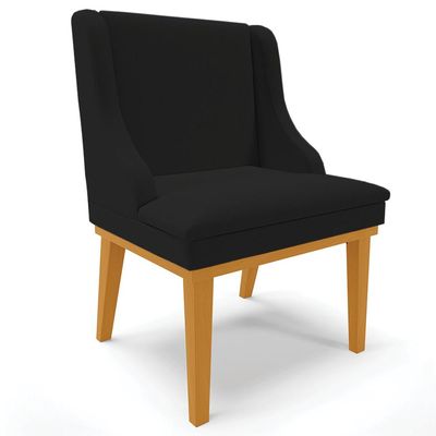 Kit 2 Cadeiras Decorativas Sala de Jantar Base Fixa de Madeira Firenze Linho Preto/Castanho G19 - Gran Belo