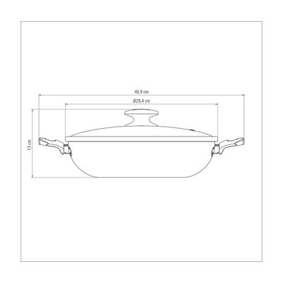 Wok Tramontina Loreto em Alumínio Antiaderente Starflon T1 com Tampa de Vidro Vermelha 28 cm 3,3 Litros
