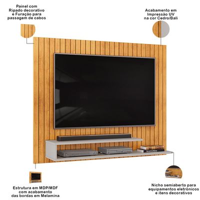 Painel Ripado Para TV 55 Pol 134cm Lipe D05 Cedro Bali - Lyam Decor