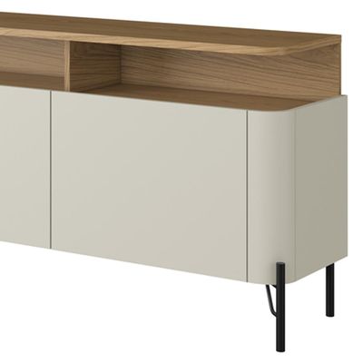 Rack Para Sala de Estar TV 75 Pol 4 Portas 220cm Pés Preto Clio I03 Louro Luna - Lyam