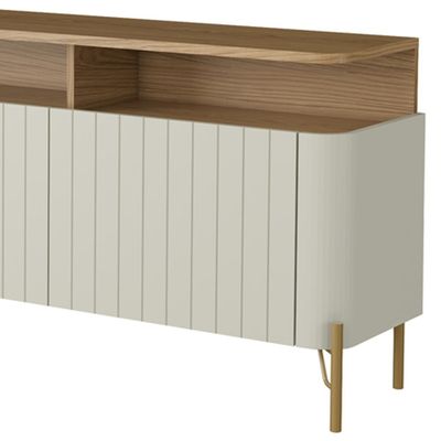 Rack Para Sala de Estar TV 75 Pol 4 Portas Brise 180cm Pés Dourado Clio I03 Louro Luna - Lyam