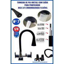 Torneira Pia Metal Com Saída Para Purificador Bica 3/4 Emborrachada Flexível Manopla Alavanca