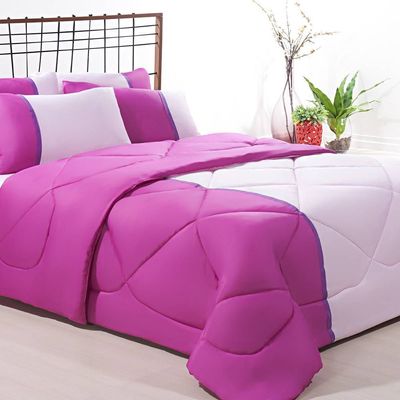 Enxoval Edredom + Jogo De Cama King Aconchego Premium 06 Peças - Pink/ Rosa Bebe