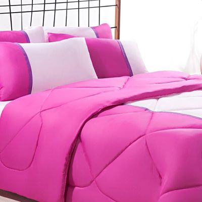 Enxoval Edredom + Jogo De Cama King Aconchego Premium 06 Peças - Pink/ Rosa Bebe