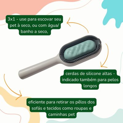 Escova Pente Pet Tira Pelos Silicone Tanque água 3x1 Verde
