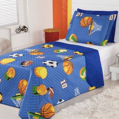 Kit Cobre Leito Dupla Face Infantil  2 Pecas - Futebol Azul