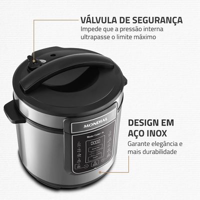 Panela de Pressão Elétrica Digital 6L Mondial Preto e Inox - PE-60-6L-I 127V