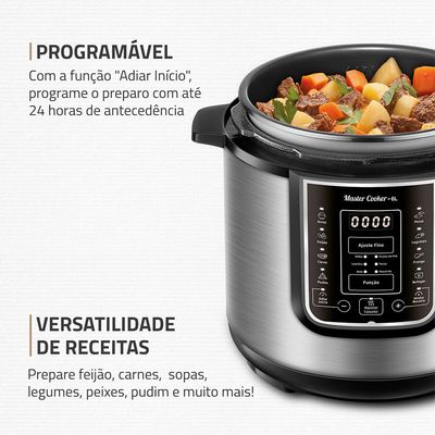 Panela de Pressão Elétrica Digital 6L Mondial Preto e Inox - PE-60-6L-I 127V