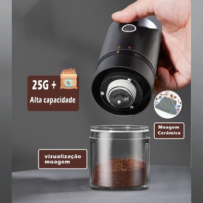 Moedor de café elétrico portátil, 4 xícaras pequeno moedor cônico automático moedor de grãos de café Q-2875 -PRETO