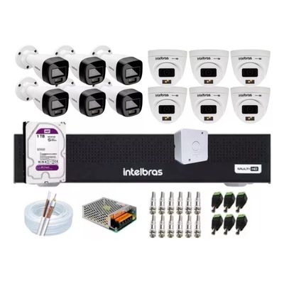 Kit 12 Cameras Intelbras 3220 Full Color Com Microfone, Dvr 16ch Mhdx 3116c 1tb