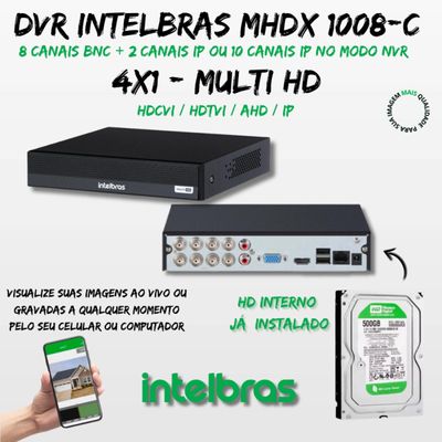 Kit 6 câmeras Intelbras VHD 1220B Full Color Dvr mhdx 1008-c C/HD 500gb