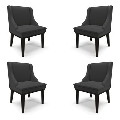 Kit 4 Cadeiras Decorativas Sala de Jantar Base Fixa de Madeira Firenze PU Preto Fosco G19 - Gran Belo