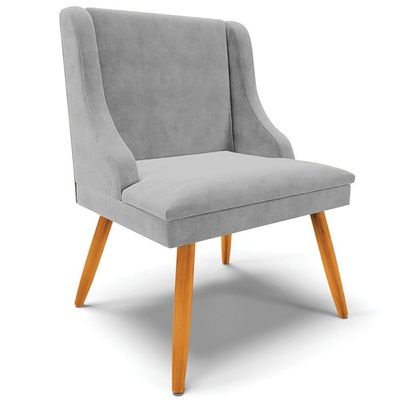Cadeira Decorativa Sala de Jantar Pés Palito de Madeira Firenze Suede Cinza/Natural G19 - Gran Belo