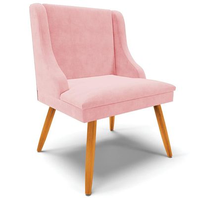 Cadeira Decorativa Sala de Jantar Pés Palito de Madeira Firenze Suede Rosa Bebê/Natural G19 - Gran Belo