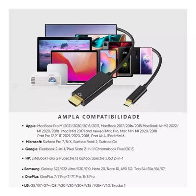 Cabo Type C Macho Para Hdmi Macho USB-C x HDMI 4K 1.8 Metros