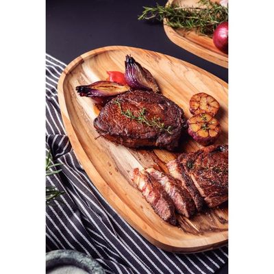 Bandeja Organica Churrasco Tramontina em Madeira Teca FSC com Acabamento em Óleo Mineral 44x33 cm
