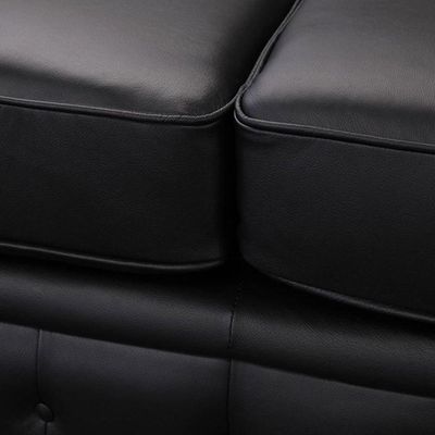 Sofá 2 Lugares Sala de Estar Chesterfield com Pés Madeira Couro Preto - Gran Belo