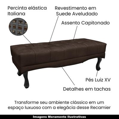 Recamier Decorativo 90cm Loewe Suede Pés de Madeira Café - Gran Belo