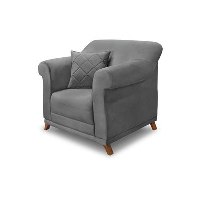 Poltrona Decorativa com 1 Almofada Armstrong Veludo Cinza - Gran Belo