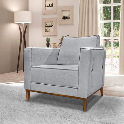 Kit 2 Poltronas Decorativas Pés em Madeira Tarantino Linho Cinza Rustico - Gran Belo