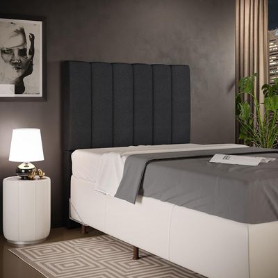 Cabeceira Cama Box Painel Solteiro 100 cm Dália W01 Poliéster Preto - Lyam