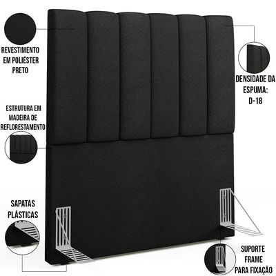 Cabeceira Cama Box Painel Solteiro 100 cm Dália W01 Poliéster Preto - Lyam