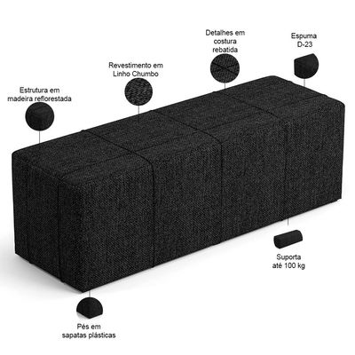 Kit Cabeceira Cama Box Queen 160cm com Calçadeira Roma W01 Linho Chumbo - Lyam