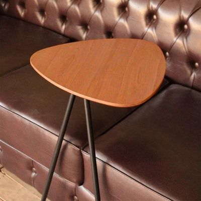 Mesa De Apoio Para Sofá Folha Castanho Base Em Metal Preto 68 Cm