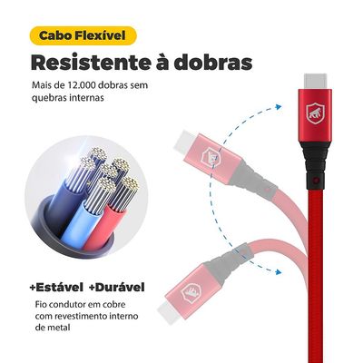 Cabo Tech Proof Vermelho Micro USB V8 (1,2m) - Gorila Shield