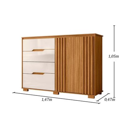 Comoda Texas 4 Gavetas Sapateira Freijo-off White - Moval