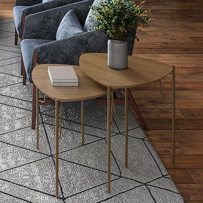 Mesa Lateral Para Sala de Estar Baixa Pés Industrial Dourado Alef I03 Louro - Lyam Decor
