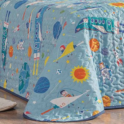 Kit Colcha Solteiro Infantil Fantasy Dupla Face Microfibra 2 Peças - Astronauta