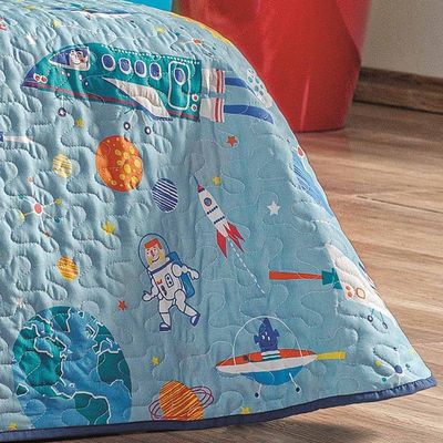 Kit Colcha Solteiro Infantil Fantasy Dupla Face Microfibra 2 Peças - Astronauta