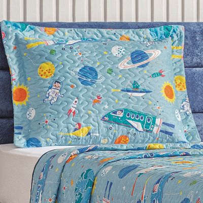 Kit Colcha Solteiro Infantil Fantasy Dupla Face Microfibra 2 Peças - Astronauta