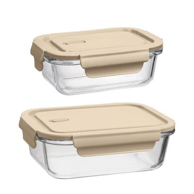 Kit 2 Potes Herméticos de Vidro Retangulares Tampa Capuccino Uz Porta Mantimentos