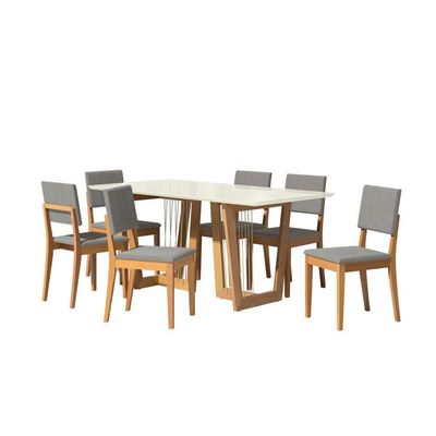 Conjunto Sala De Jantar Dora Em Madeira Maciça 6 Cadeiras Boucle Cinza