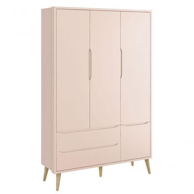 Jogo De Quarto Para Bebê Completo 3 Portas Théo New Rosa Fosco Com Natural - Reller