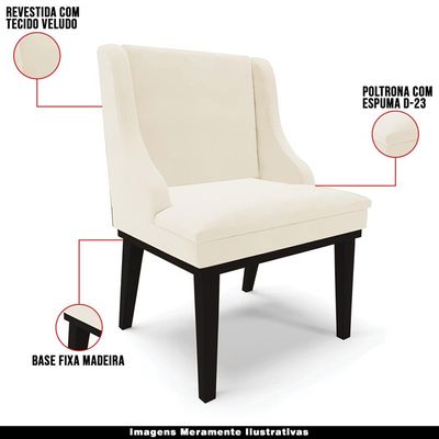 Kit 3 Cadeiras Decorativas Sala de Jantar Base Fixa de Madeira Firenze Veludo Bege/Preto G19 - Gran Belo