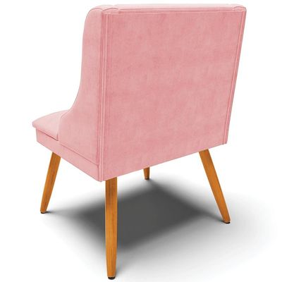 Kit 5 Cadeiras Decorativas Sala de Jantar Pés Palito de Madeira Firenze Suede Rosa Bebê/Natural G19 - Gran Belo
