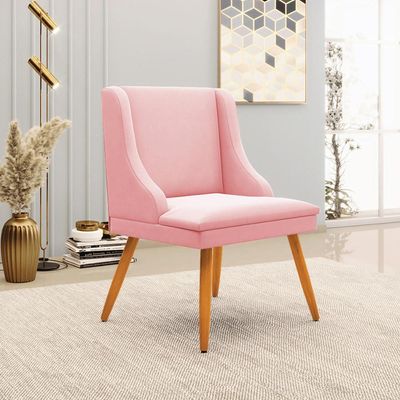 Kit 5 Cadeiras Decorativas Sala de Jantar Pés Palito de Madeira Firenze Suede Rosa Bebê/Natural G19 - Gran Belo