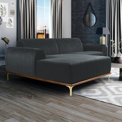 Sofá 4 Lugares Com Chaise Molino 255cm Veludo Cinza C-317
