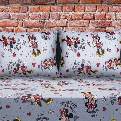 Jogo de Cama Portallar Casal Malha Mista Estampado Disney Minnie Sparkly 3 Pçs Cinza