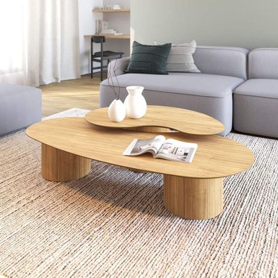 Conjunto Mesa De Centro Orgânica Lake Em Madeira Damasco