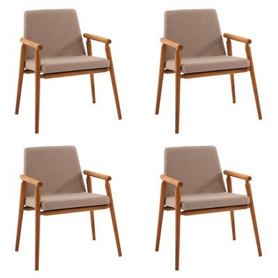 Kit 4 Cadeiras Decorativa Sala de Jantar Sidnei Linho Bege - Gran Belo