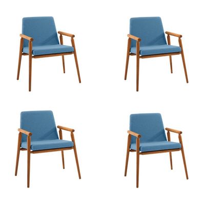 Kit 4 Cadeiras Decorativa Sala de Jantar Sidnei Linho Azul - Gran Belo