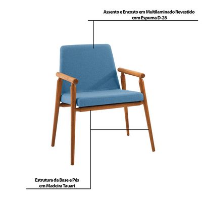 Kit 4 Cadeiras Decorativa Sala de Jantar Sidnei Linho Azul - Gran Belo