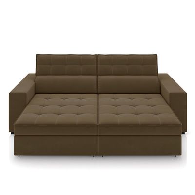 Sofá Decorativo Hugo 2 Lugares 208cm Reclinável e Retrátil Veludo Marrom G45 - Gran Belo