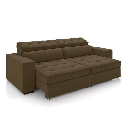Sofá Decorativo Hugo 3 Lugares 246cm Reclinável e Retrátil Veludo Marrom G45 - Gran Belo