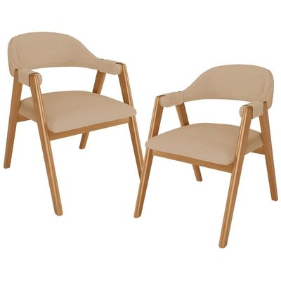 Kit 02 Cadeiras de Jantar e Estar Living Estofada Nadja L02 Linho Bege Escuro - Lyam Decor